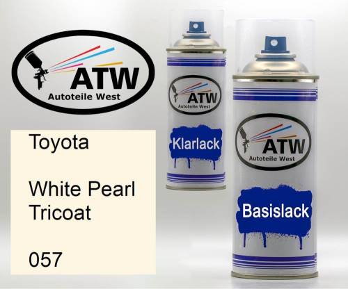 Toyota, White Pearl Tricoat, 057: 400ml Sprühdose + 400ml Klarlack - Set, von ATW Autoteile West.